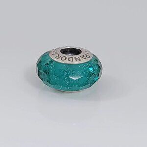 Pandora Teal Shimmer Faceted Murano Glass Charm Bead with box